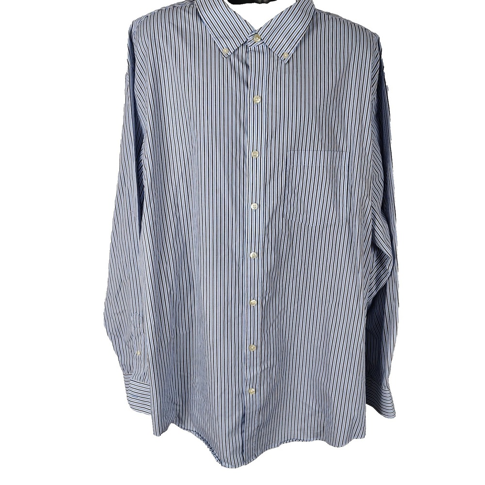 VanHeusen Traveler 3XL 20 20.5 Striped Blue Men's Button Up preppy shirt